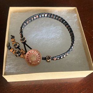 Leather and Rose Gold Stacking Bracelet